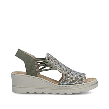 Rieker Perforated Slingback Wedge Sandal - Green Sparkle